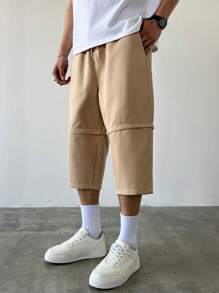 Manfinity Hypemode Men's Loose Solid Color 7 Inch Shorts, Can Be Detached To Bermuda Shorts, Summer - Khaki - View 5