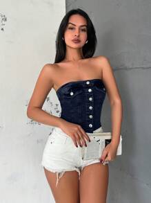 RueChic Medium Wash Denim With Pockets, Summer Style - Dark Wash - View 7