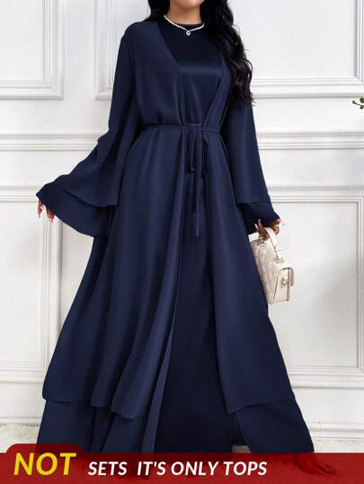 Al Najma Abito lungo da donna con maniche a campana, girocollo, con legatura in vita, elegante abaya, stile modesto ed elegante adatto per uso casual, lavoro, vacanza, feste serali, ospite di matrimoni