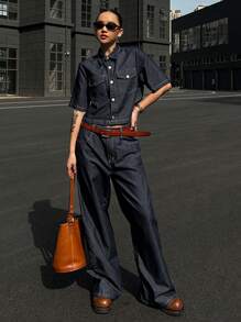 DAZY Women Denim Two Pieces Outfits - Blue - View 4