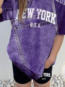 SHEIN Leap Crew 青少年女孩休闲简约短袖 T 恤和短裤两件套，适合夏季