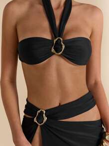 SHEIN BAE 女士日常两件套服装 - 黑色 - 查看 3