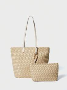 SHECARRY Large Capacity Minimalist Women Tote Bag, Casual For Daily Use - Beige - View 3