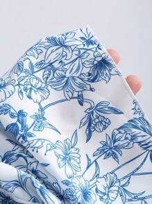 Sweetra Spring/Summer Ditsy Floral Elastic Waist Short Dress For Women