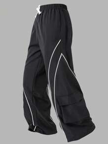 男童拉链宽松工装长裤 - 黑色 - 查看 8