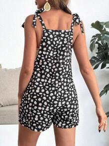 SHEIN Maternity Daisy Print Button Detail Jumpsuit - Black - View 2