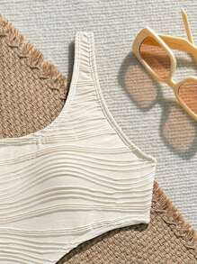 SHEIN 青少年女孩不对称分体连体泳衣，合身、休闲、舒适、运动风格