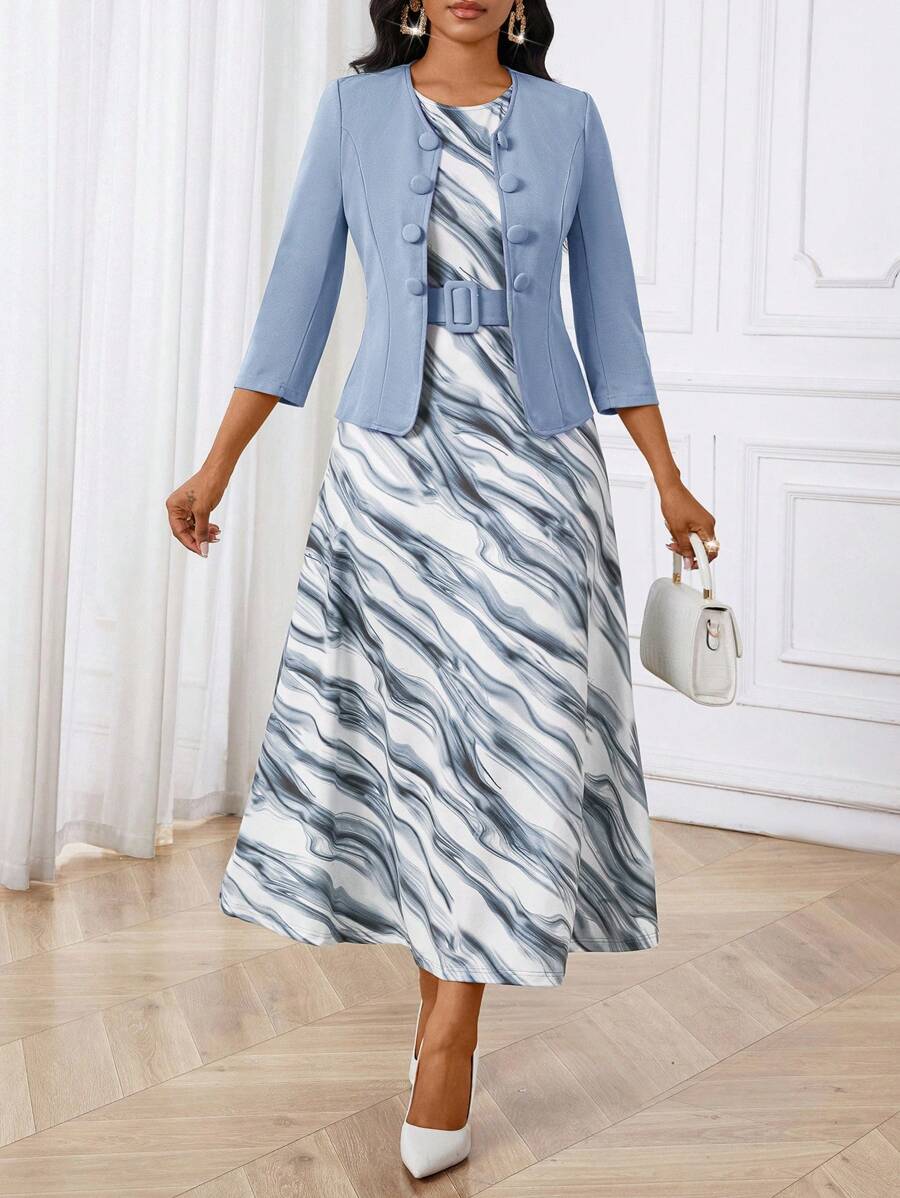 SHEIN Lady Women Two Pieces Outfits For Daily Wear - Blue - View 1