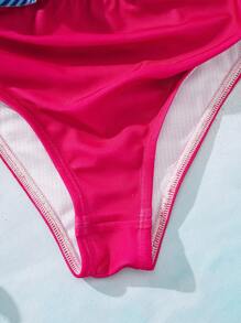 BABY SHARK X SHEIN 年轻女孩卡通鲨鱼印花暑假海滩比基尼套装 - 粉色 - 查看 5