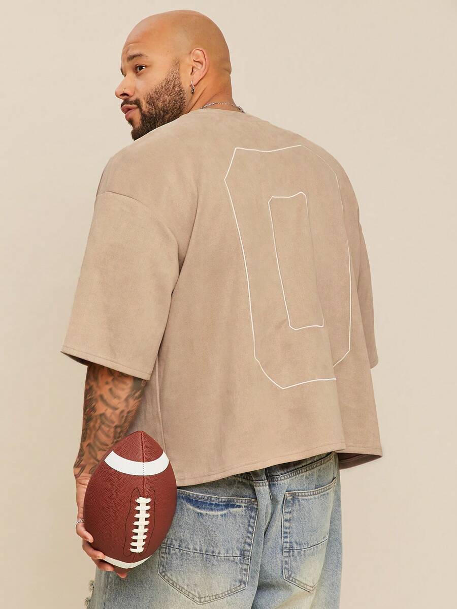 EASEVO Plus Size Men's Loose Embroidered Round Neck Short Sleeve T-Shirt, Suitable For Summer, School, For Fall - Brown - View 1