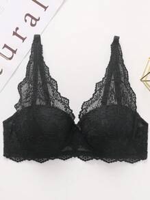SHEIN 1pc Women Lace Comfort Underwire Lingerie Bra - Black - View 1