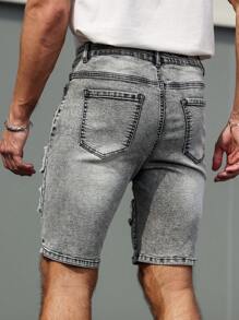 Manfinity LEGND Men's Casual Distressed Denim Shorts, Summer Ripped Jean Shorts Men