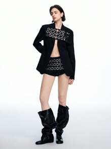 LYSMO Black Eyelet Studded Suit Set - Spring/Summer - Party/Y2K In Fall/Winter - Black - View 1