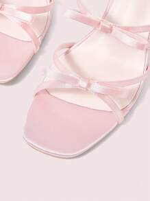 CUCCOO DOLLMOD Women Black PU Slide Sandals With Strap & Square Toe, Low Heels - Pink - View 7