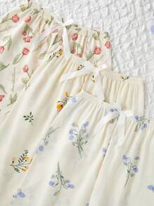 CottageSlumber Set de 3 pantalones de pijama con cintura elástica y estampado floral para vacaciones y temporada festiva