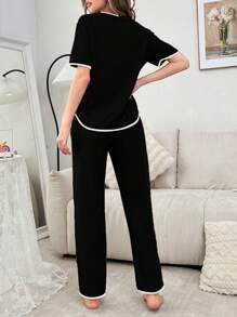 1套女士休闲心形印花睡衣套装