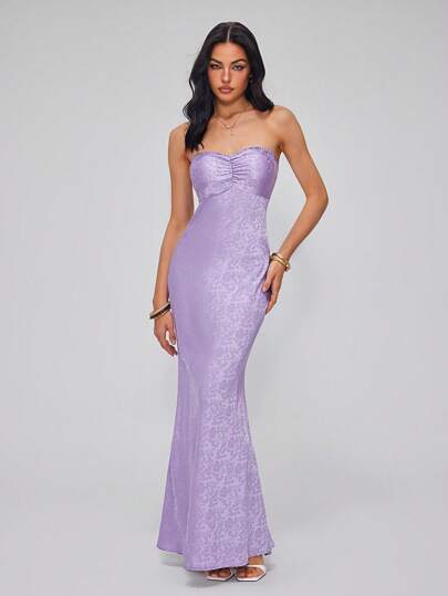 Roylia Dammode Elegant Sexig Jacquard Satin Backless Klänning, Slim Fit Aftonklänning, Vår/Sommar