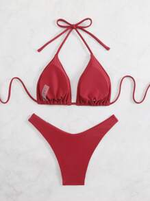 Swim Mod Simple & Fashionable Beach Outfits For Women, Casual Daily Swimwear Set For Summer Beach Vacation - Burgundy - View 2