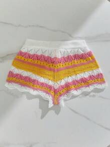 Sweetina Women Country Concert Striped Waist-Tie Beach Shorts - Multicolor - View 2