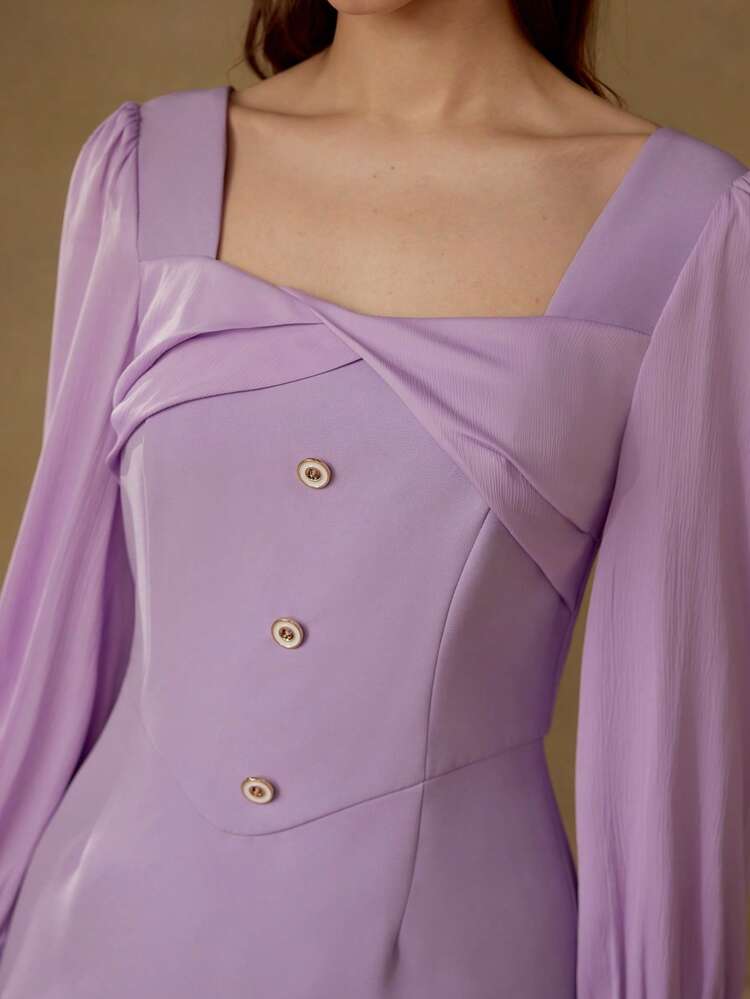BUTTON DETAIL SPLIT HEM DRESS