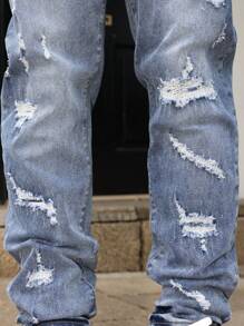 Manfinity LEGND Men's Casual Versatile Distressed Jeans With Pockets - Medium Wash - View 3