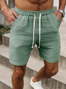VENTUSAIL 男士 100% 纯棉抽绳腰口袋休闲短裤男士短裤休闲男士夏季衣服 - 綠色 - 查看 4