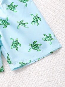 Young Boy Green Turtle Pattern Drawstring Beach Shorts Young Boys 2 Pieces Youth Boys Shorts Young Boys Casual Sets Young Boys Suit Set Beach Clothes For Boys - Blue - View 4