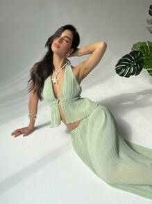 Aloruh Women Two Pieces Outfits For Daily Wear - Green - View 7