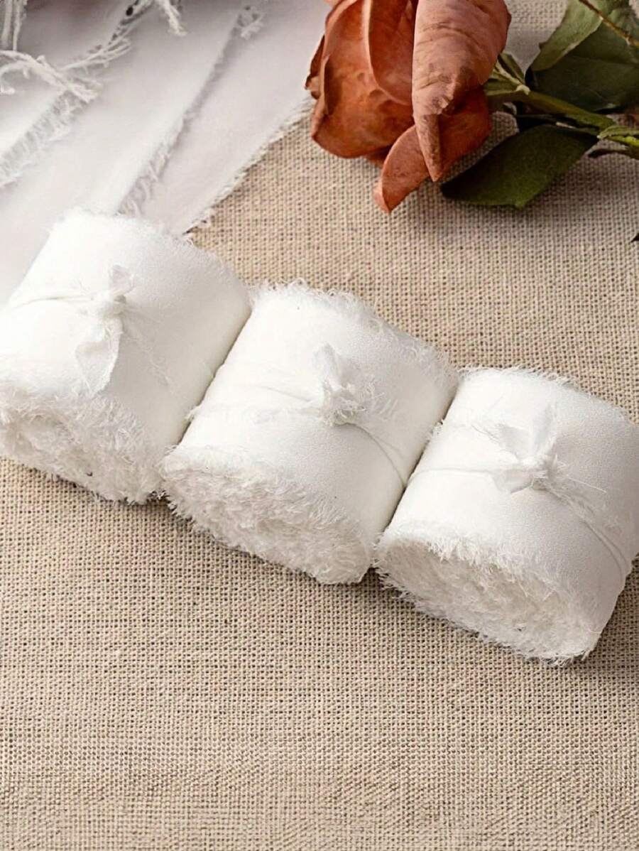 SHEIN 1pc/3pcs White Color, High-Quality Handmade Edge Chiffon Ribbon, Suitable For Wedding Invitations, Bridal Bouquets, Gift Packaging, DIY Crafts, Scene Decor, Festivals Decor, Room Decor, Home Decor, Offices Decor, Theme Party Decor, Christmas Decor Mother's Day Graduation - White - View 1