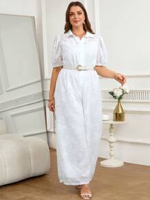 SHEIN Clasi Mono corto de manga abullonada blanco con cintura de mujer curvilínea talla grande, elegante para diario y ocasiones casuales, para invitada de boda, concierto de country, atuendos blancos para mujer, atuendos de cumpleaños para mujer, estilo "vieja riqueza" para mujer, atuendos de verano para mujer, atuendos de vacaciones para mujer, ropa de verano para mujer, salir, casual de negocios para mujer, atuendos de concierto para mujer, atuendos elegantes para mujer, casual de negocios, atuendos de concierto, monos para mujer