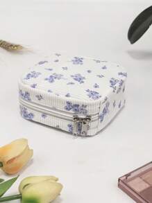 Mari Primo studio Bolsa de almacenamiento de toallas sanitarias y estuche de cosméticos con estampado floral diminuto púrpura para chicas adolescentes, ideal para verano