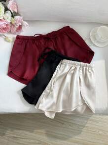 Elamini 3pcs/Set Comfortable Versatile Solid Color Casual Shorts, 2025 New Style - Multicolor - View 6