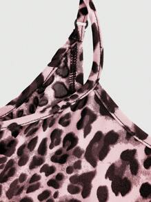 SHEIN EZwear 女士豹纹无袖迷你连衣裙，夏季 - 粉色 - 查看 3