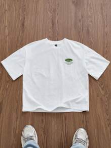 SWAVVY 标准版型男士白色宽松短款 T 恤，夏季 - 白色 - 查看 2