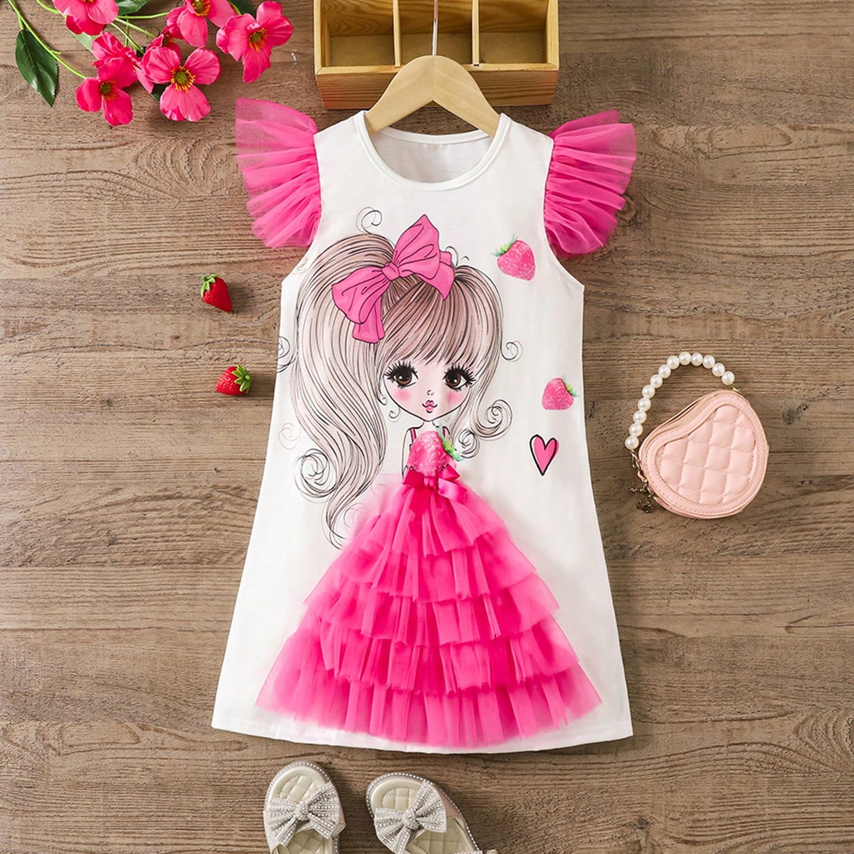 Vestido de verano casual, sencillo y cómodo para niña con una linda bolsa a juego incluida