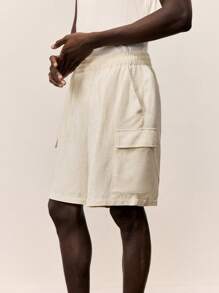 Ontre 2025 男士夏季休闲沙滩度假纯色短裤，适合日常、音乐节，百搭 - 卡其色 - 查看 5