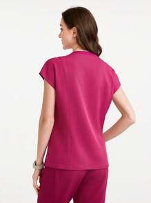 Scrubzie Women's Solid Color Round Neck Short Sleeve Pocket Casual /Nursing Scrub Top
