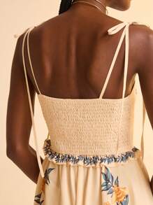 CAJUNI Women's Vacation Casual Summer Boho Tropical Colorful Floral Print Beige Wide Leg Jumpsuit - Multicolor - View 7