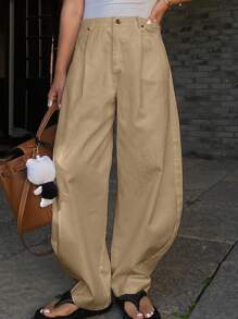 Livesso Plus Size Loose Solid Color Harem Pocket Pants For Women, Spring/Summer Casual