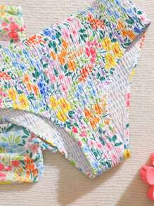 3pcs/Set Floral Print Bikini Set, Vacation Style, Random Print Young Girl Summer Outfits Young Girls Sets Bathing Suits For Teens Sets Summer Bathing Suits 1pc For Teens Bathing Suits For Teens Teen Girls Bikini Sets