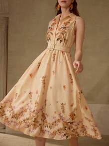 MOTF PREMIUM VESTIDO ESTAMPADO FLORAL CON CINTURÓN - Naranja - Ver 6