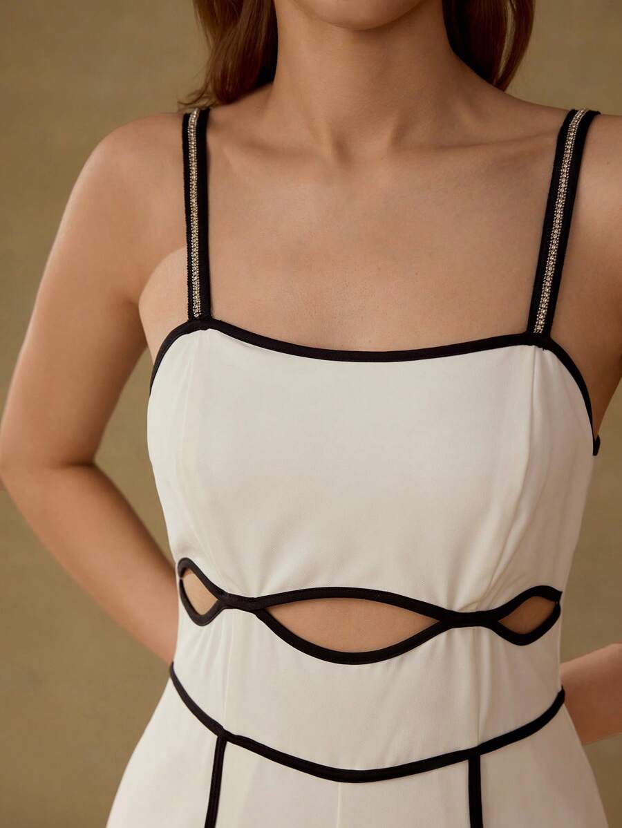 MOTF CONTRAST TRIM CUT OUT CAMI JUMPSUIT - White - View 2
