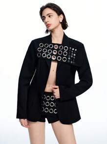 LYSMO Black Eyelet Studded Suit Set - Spring/Summer - Party/Y2K In Fall/Winter - Black - View 9