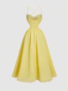 SHEIN MOD 迷人优雅：梦幻浪漫的黄色蝴蝶结长裙——非常适合度假、约会和拍照