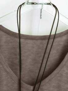 Plus Size Women V-Neck Short Sleeve Solid Color T-Shirt, Summer - Coffee Brown - View 5