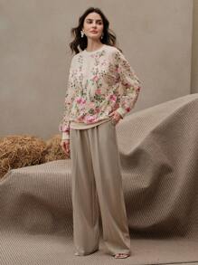 Anewsta Áo nỉ nữ thêu họa tiết hoa mỏng, áo dài tay thanh lịch và đa năng, tốt nghiệp, giáo viên, áo chui đầu trở lại trường mùa thu - Màu be - Xem 4