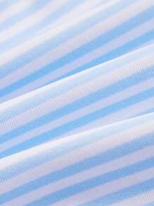 Swim Mod Miu Style Blue And White Striped School Style A-Line Pleated Skirt & Cute Chic Swimsuit Set - Blue and White - View 4