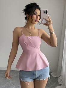 Elenzga Sommerurlaub Bohemian Style Taille Cinching Elegantes Damen Camisole - Pink - Übersicht 2