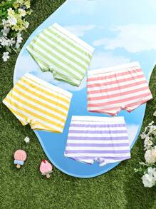 Teletubbies X SHEIN Young Girl Striped & Cartoon Print Briefs - Multicolor - View 2