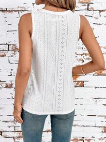 SHEIN Clasi Camicia senza maniche con scollo a V e bottoni anteriori, con stampa jacquard, ideale per le vacanze
